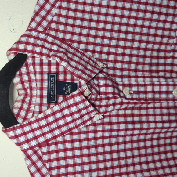 Red White + Blue Plaid Button-Down Shirt Short Sleeve 100% Cotton Men's Size XL - Picture 3 of 4